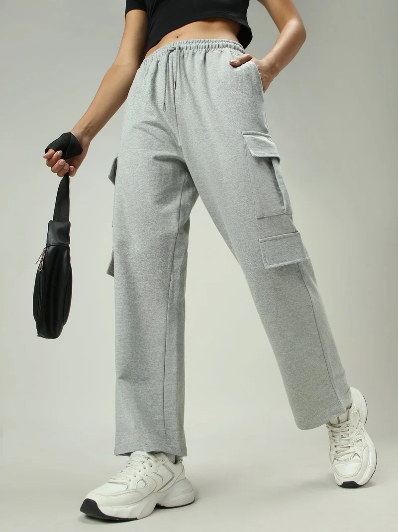 Outzidr  Grey Cargo Pocket Sweatpants for Women | Best Price UAE